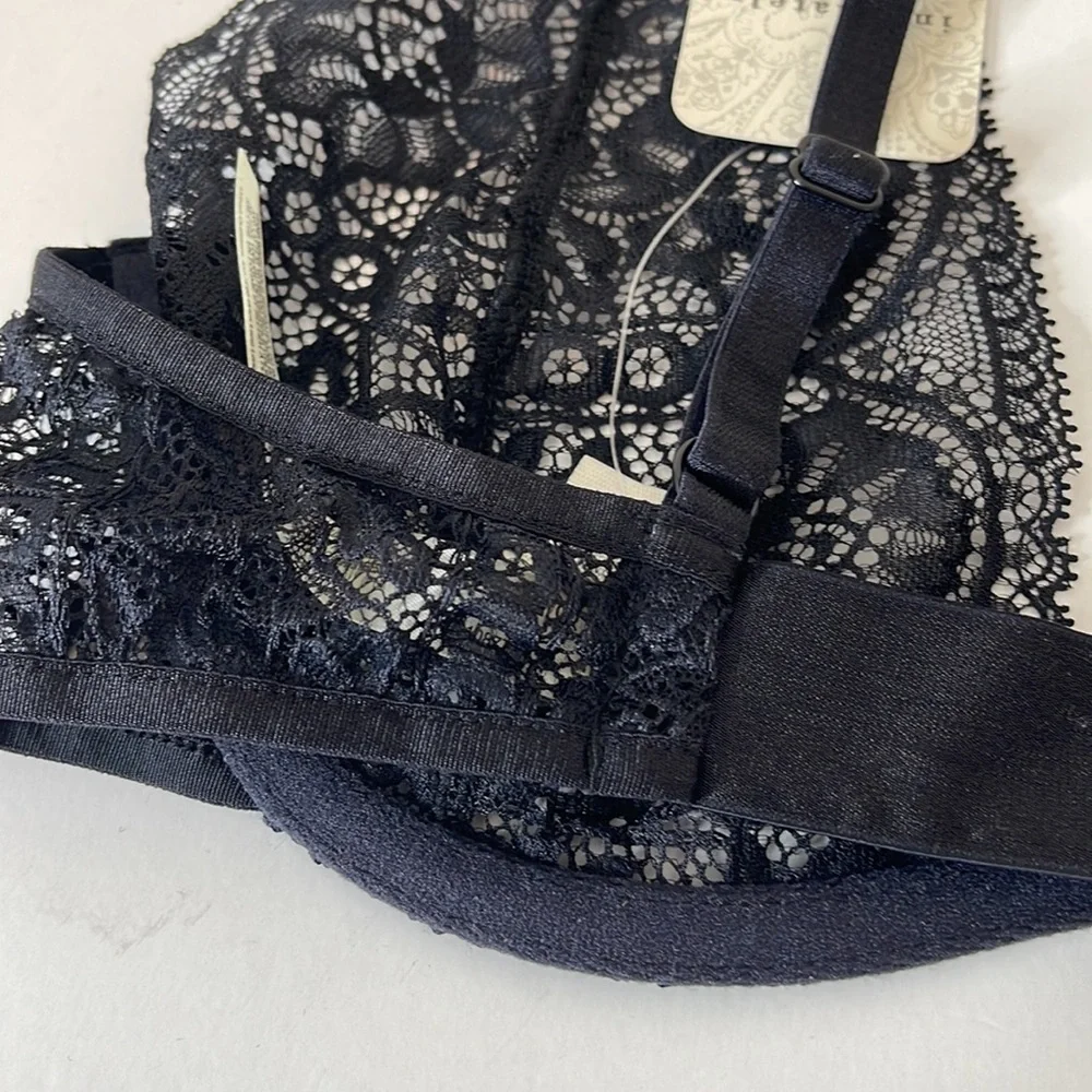 Free People Hyper Plunge Underwire Bra Black Lace Small